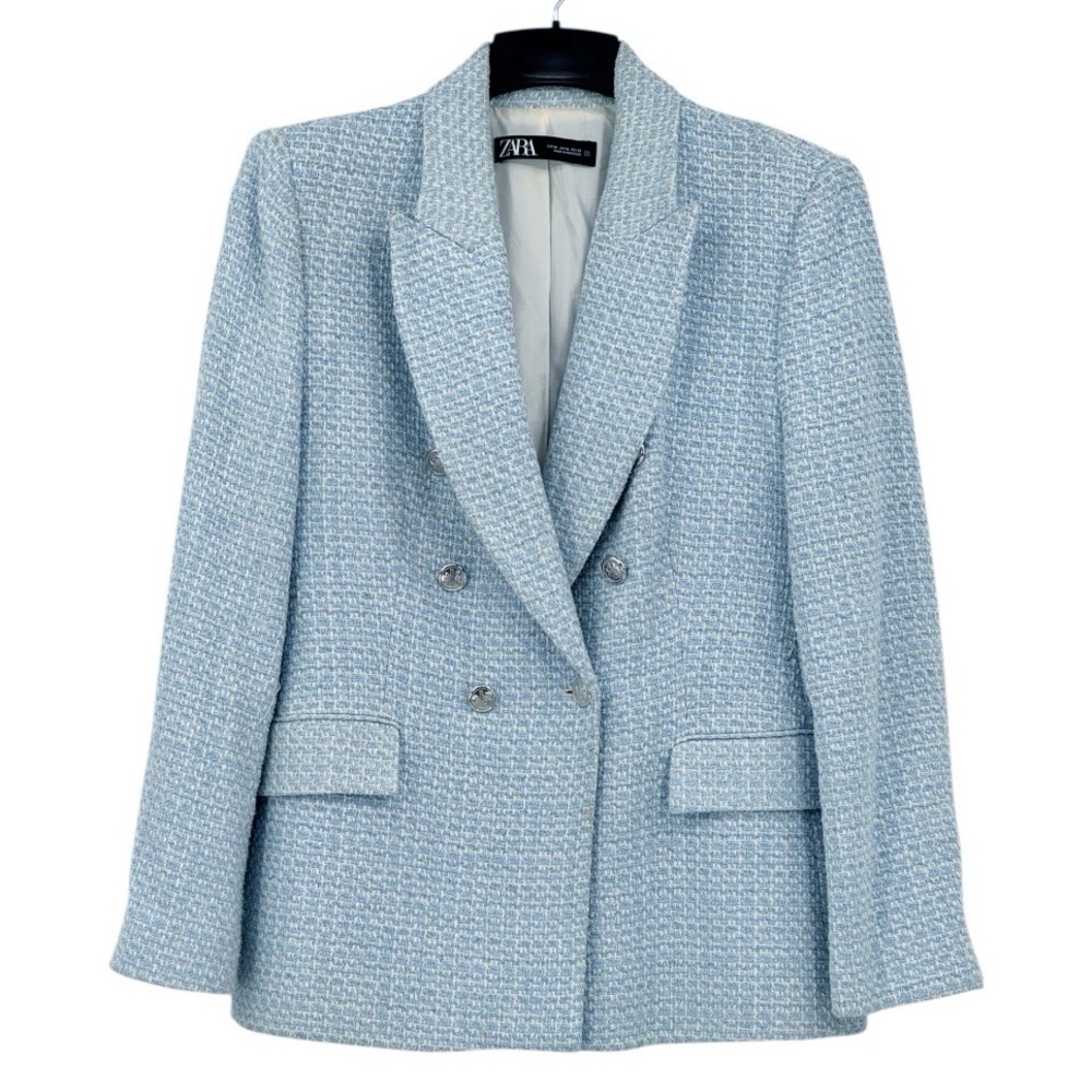 Zara Double Breasted Textured Weave Tweed Blazer - Picture 2 of 5